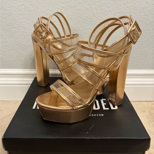 Missguided Rose Gold Strappy Platform High Heels